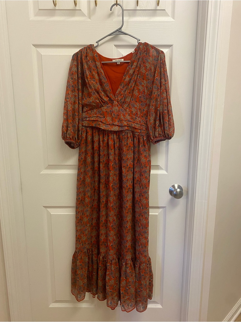 Max Studio Rust Floral Wrap Maxi Dress